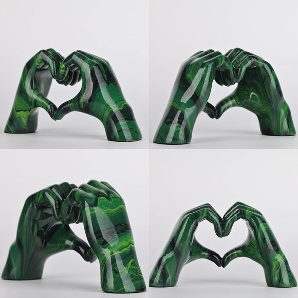 Resin Sculpture, Fluid Green Heart Decoration, Modern Art Statue for Home Decor - Picture 6 of 8